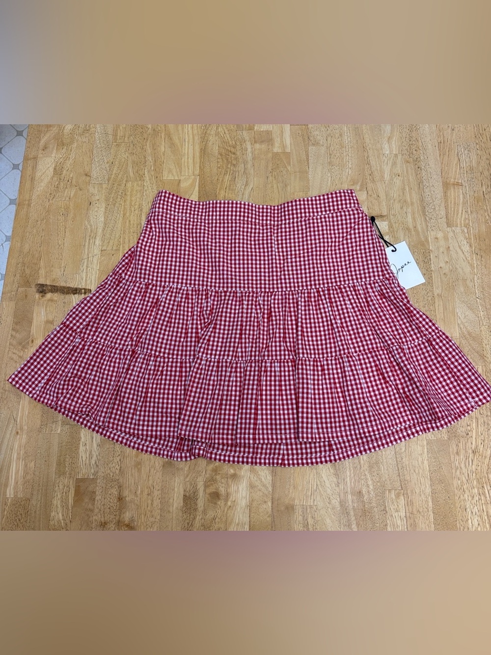 NWT Japna Red White Gingham Tiered Mini Skirt Size Medium Cotton Cottagecore